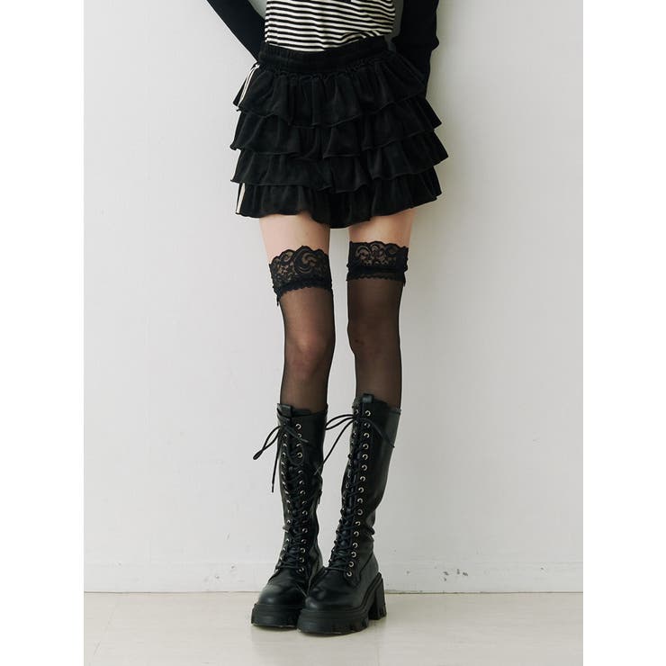 ブラック | ベロアラインティアードミニスカート【セットアップ対応】 | jouetie