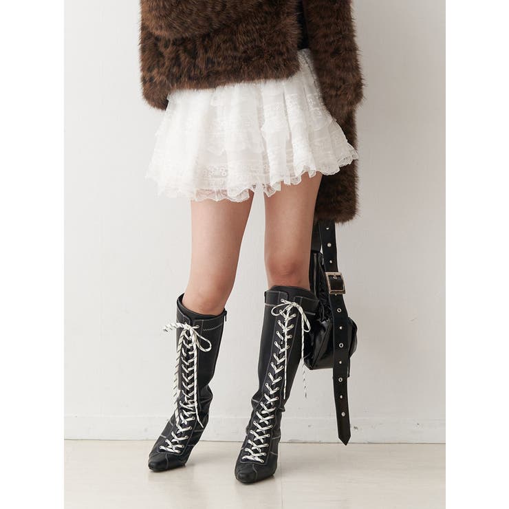 オフホワイト | ドッキングレースフリルミニスカパン | jouetie