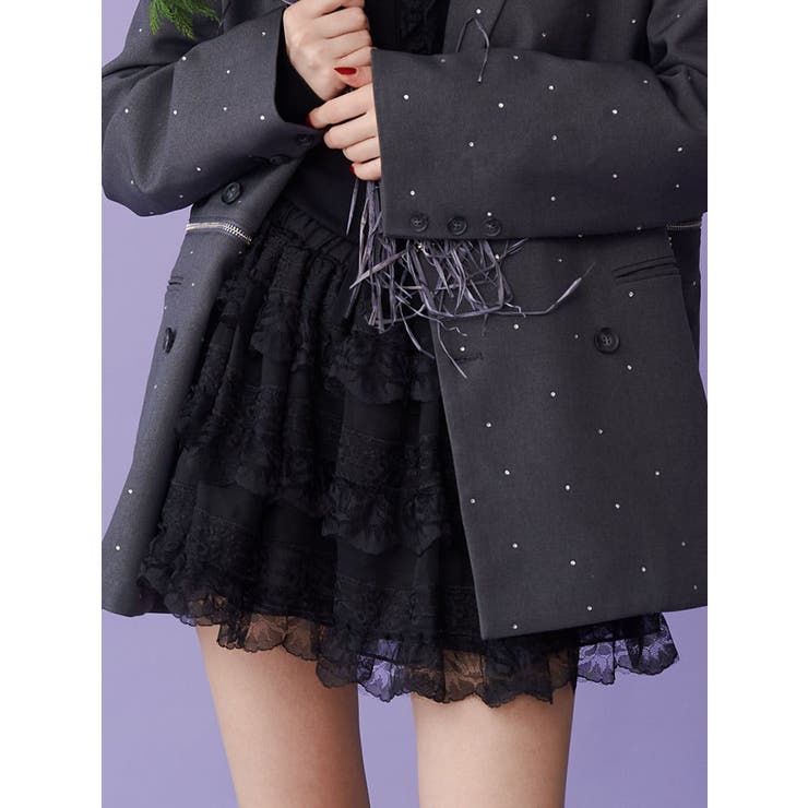 ブラック | ドッキングレースフリルミニスカパン | jouetie