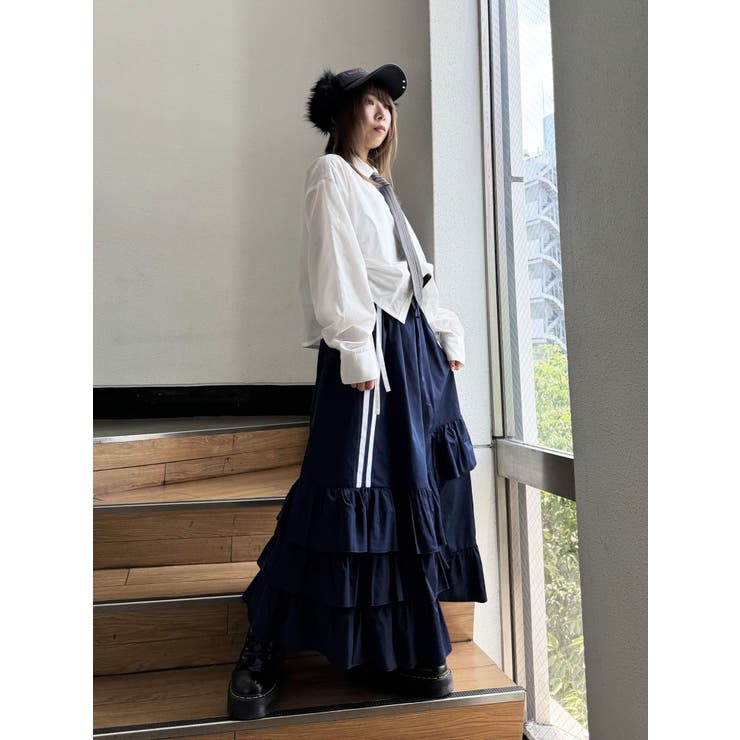 WEB限定】ラインフリルフレアスカート[品番：MKSW0066848]｜jouetie