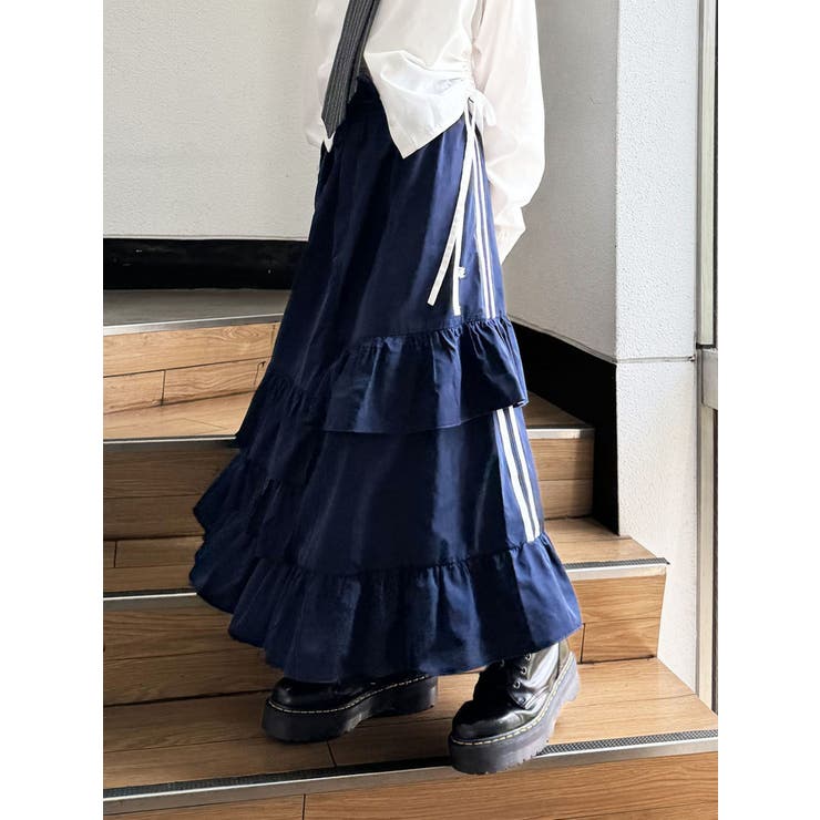 WEB限定】ラインフリルフレアスカート[品番：MKSW0066848]｜jouetie