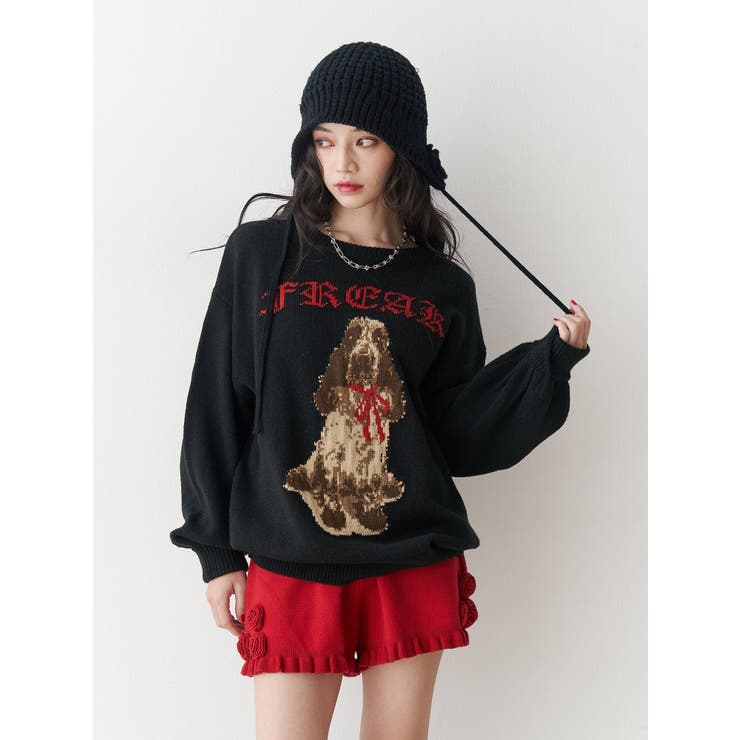 ブラック | DOGジャガードルーズニット | jouetie