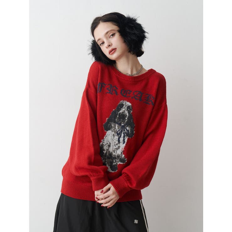 レッド | DOGジャガードルーズニット | jouetie