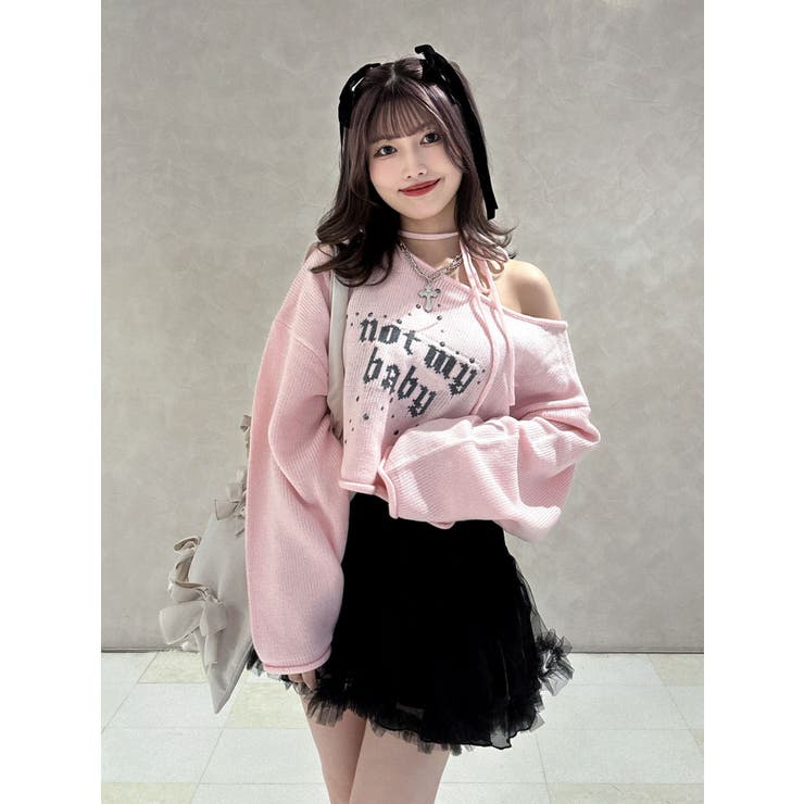 ピンク | ワンショルスタッズショートニット | jouetie