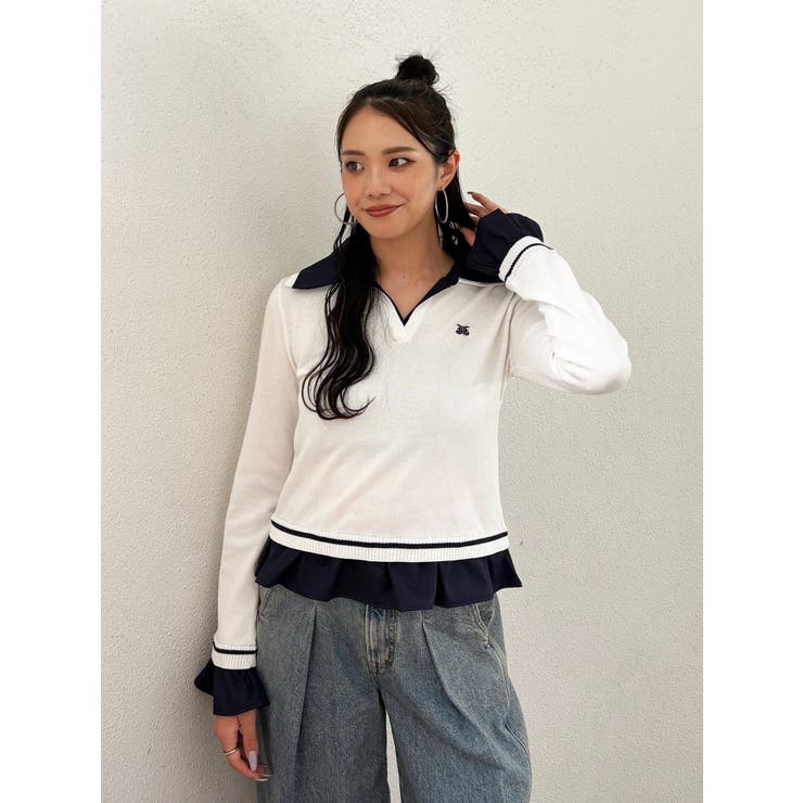 オフホワイト | レイヤードポロニット | jouetie