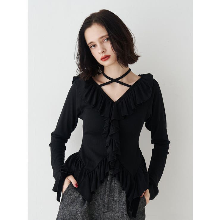 ブラック | ラッフルフリルトップス | jouetie