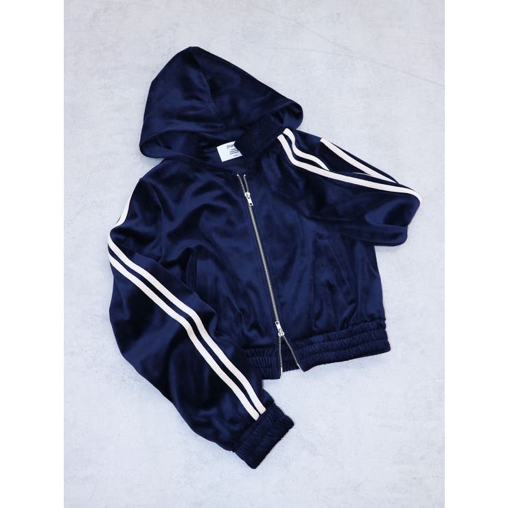 ネイビー | ベロアコンパクトラインZIPフーディ【セットアップ対応】 | jouetie