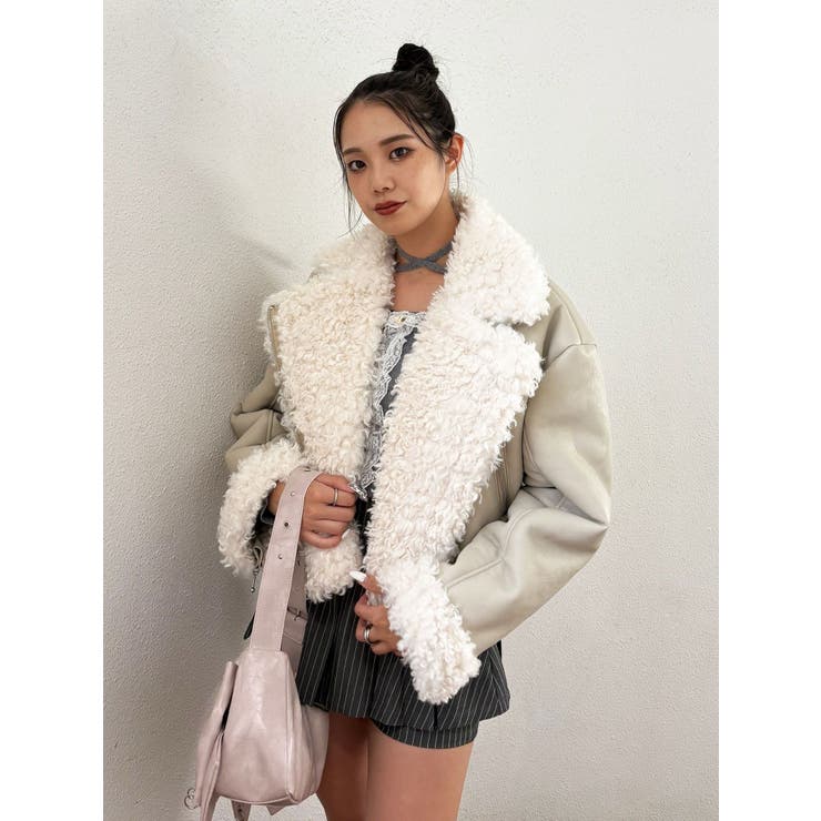 アイボリー | フェイクムートンショートジャケット | jouetie