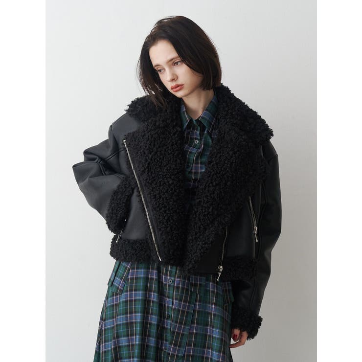 ブラック | フェイクムートンショートジャケット | jouetie