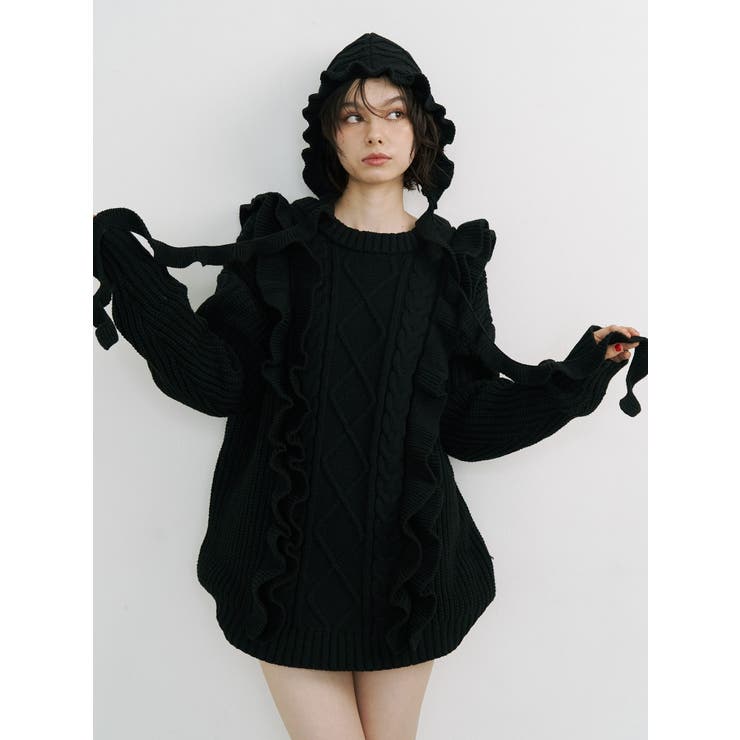 ブラック | フリルケーブルバラクラバ | jouetie