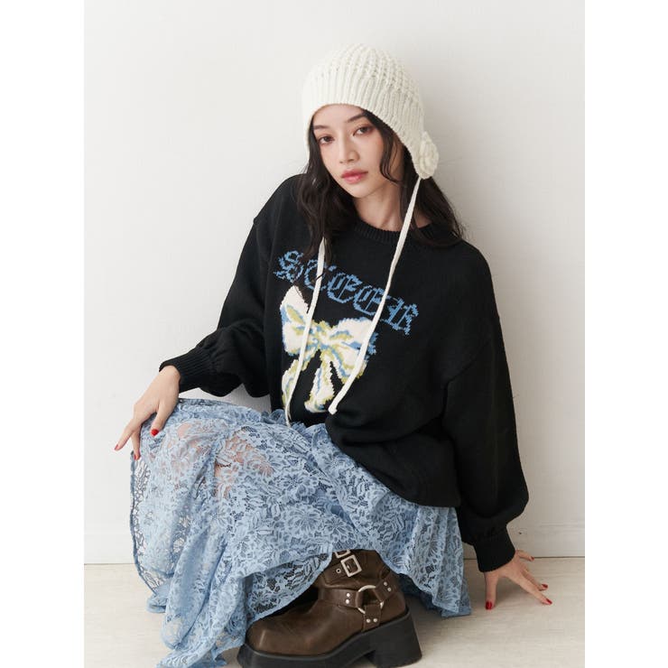 クロシェライクフラワーモチーフビーニー | jouetie | 詳細画像7 