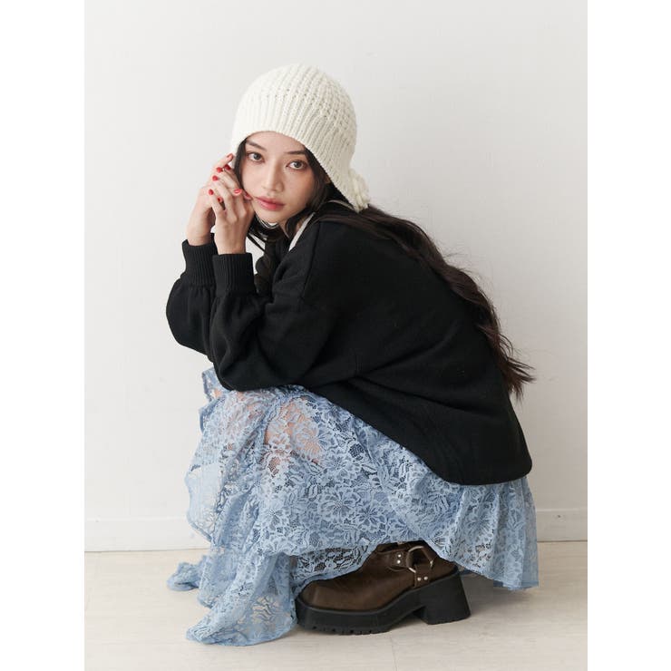 クロシェライクフラワーモチーフビーニー | jouetie | 詳細画像8 