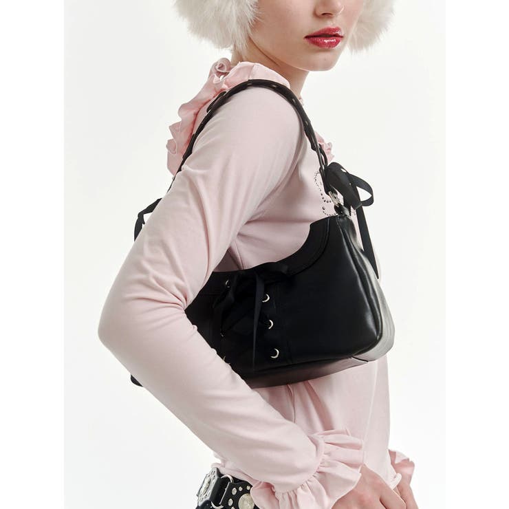 ブラック | レースアップリボンハンドバッグ | jouetie