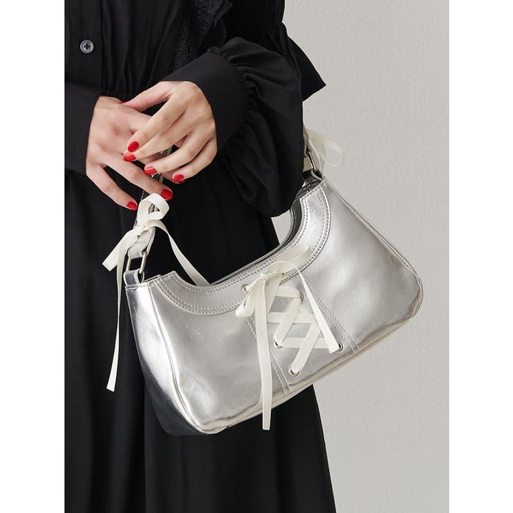 シルバー | レースアップリボンハンドバッグ | jouetie