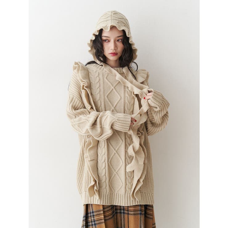 アイボリー | フリルケーブルニットチュニック | jouetie