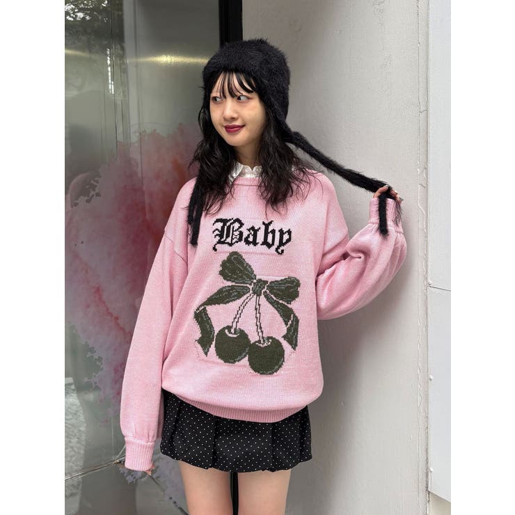 ピンク | ジャガードチェリールーズニット | jouetie