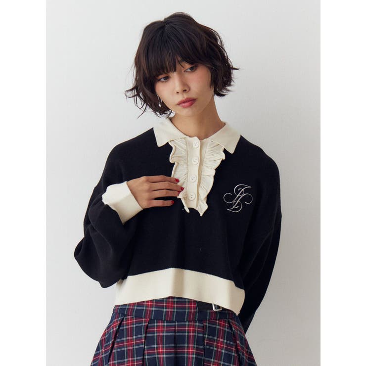 ブラック | フリルラガーニットトップス | jouetie