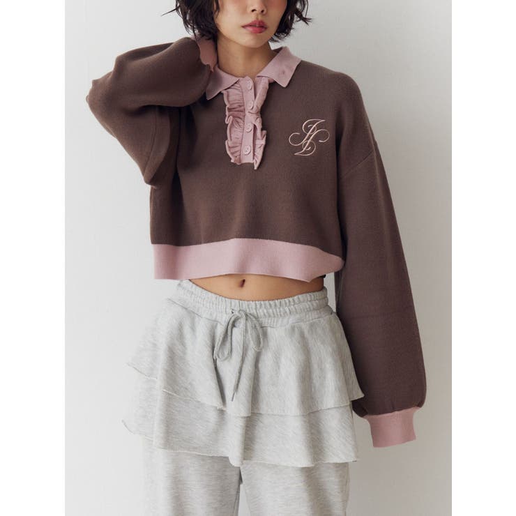 ブラウン | フリルラガーニットトップス | jouetie