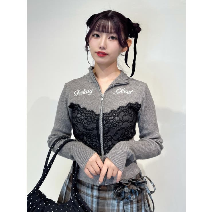 レースドッキングジップニット[品番：MKSW0067566]｜jouetie
