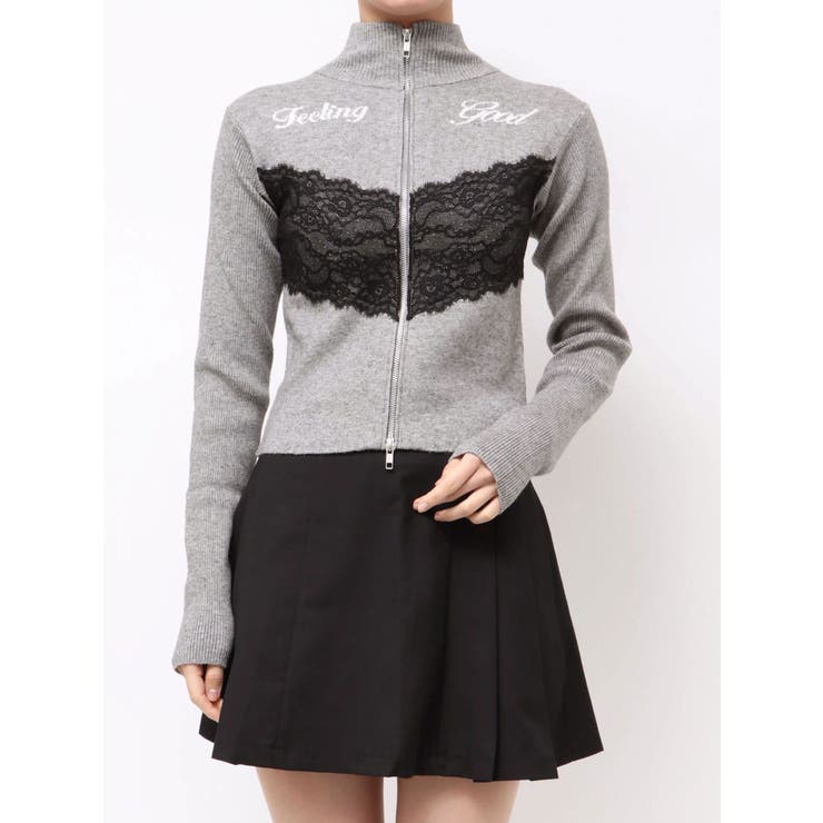 レースドッキングジップニット[品番：MKSW0067566]｜jouetie