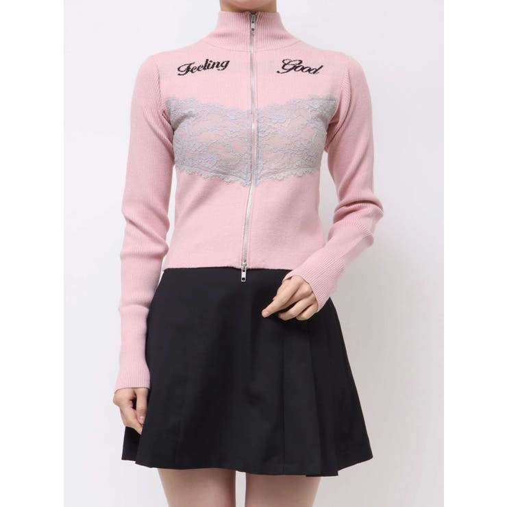 レースドッキングジップニット[品番：MKSW0067566]｜jouetie