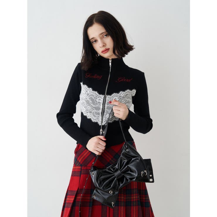 レースドッキングジップニット[品番：MKSW0067566]｜jouetie