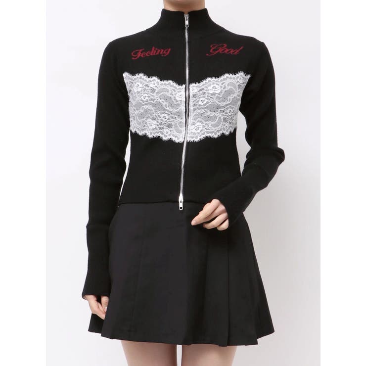 レースドッキングジップニット[品番：MKSW0067566]｜jouetie