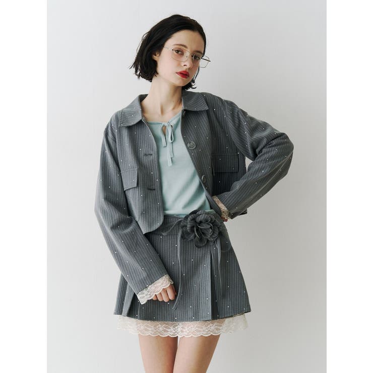 ステンカラーラインストーンショートジャケット【セットアップ対応】 | jouetie | 詳細画像10 