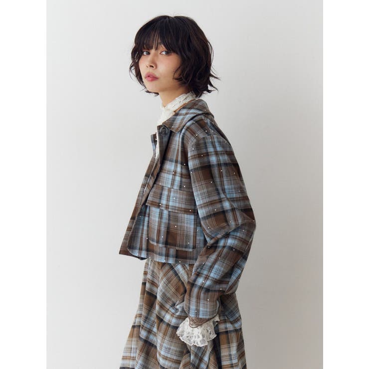 ステンカラーラインストーンショートジャケット【セットアップ対応】 | jouetie | 詳細画像15 