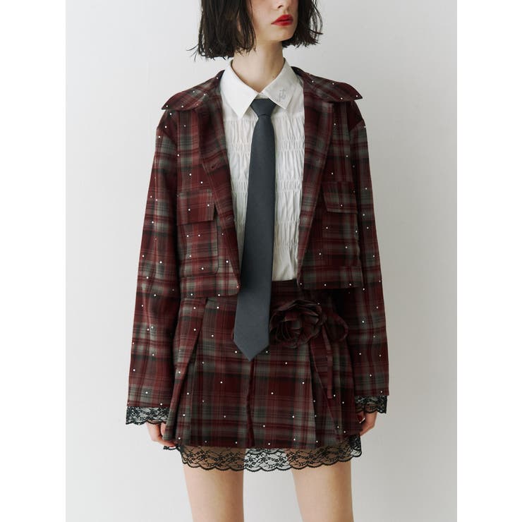 ステンカラーラインストーンショートジャケット【セットアップ対応】 | jouetie | 詳細画像3 