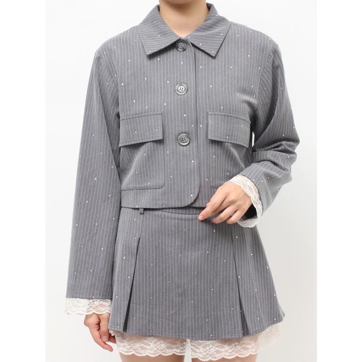 ステンカラーラインストーンショートジャケット【セットアップ対応】 | jouetie | 詳細画像33 