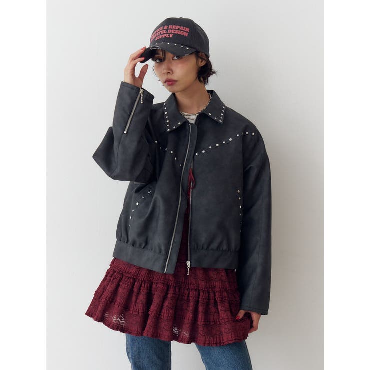 フェイクレザースタッズブルゾン | jouetie | 詳細画像13 