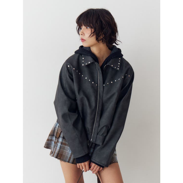 フェイクレザースタッズブルゾン | jouetie | 詳細画像3 
