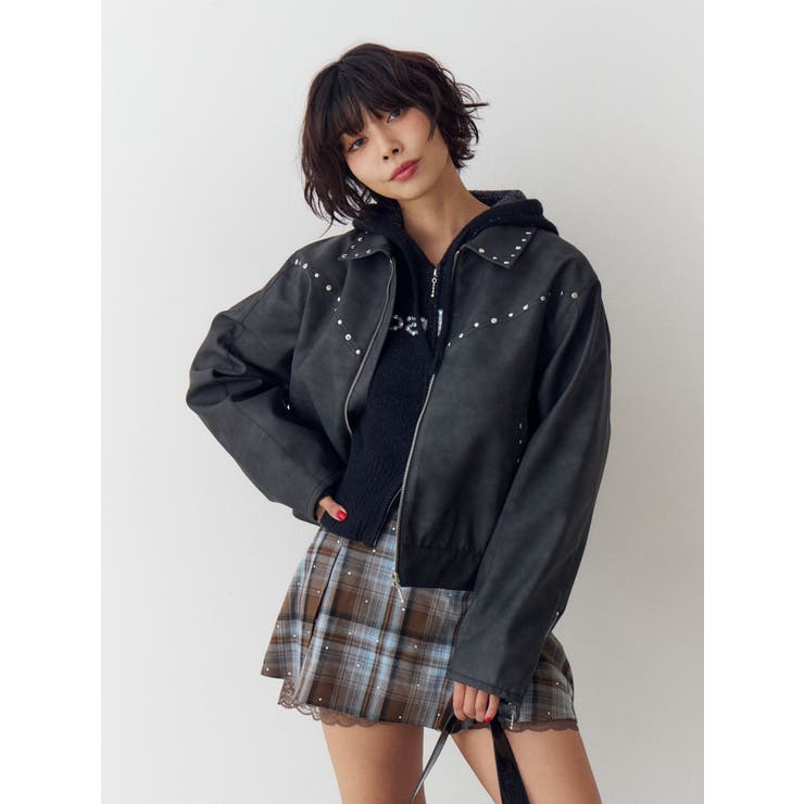 フェイクレザースタッズブルゾン | jouetie | 詳細画像4 