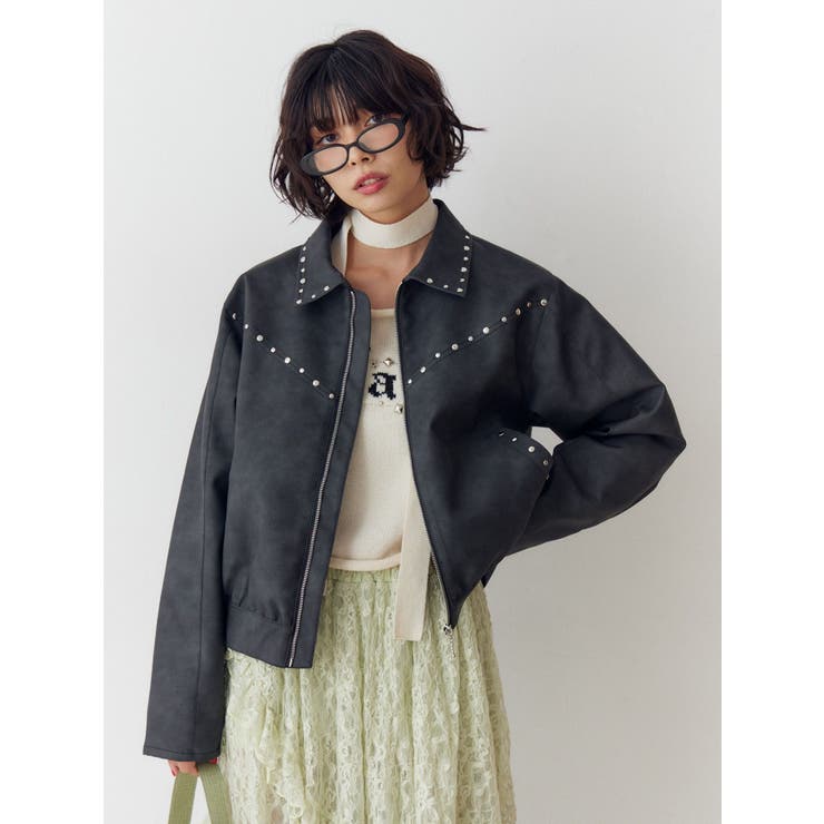 フェイクレザースタッズブルゾン | jouetie | 詳細画像8 