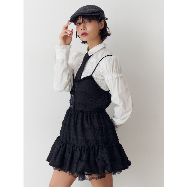 ブラック | ボリュームレースキャミワンピース | jouetie