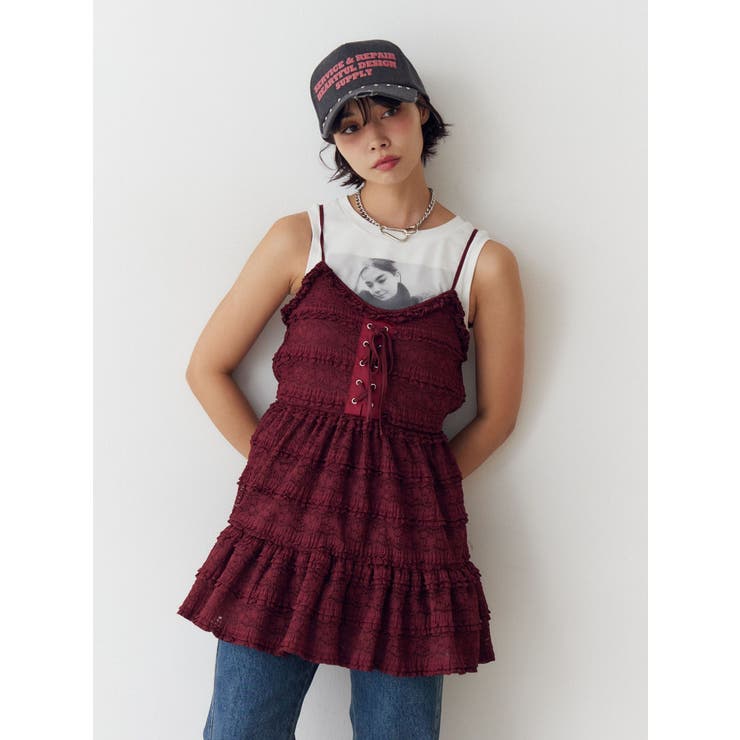 ボルドー | ボリュームレースキャミワンピース | jouetie