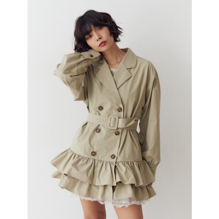 ベージュ | ヘムフリルトレンチミニワンピース | jouetie