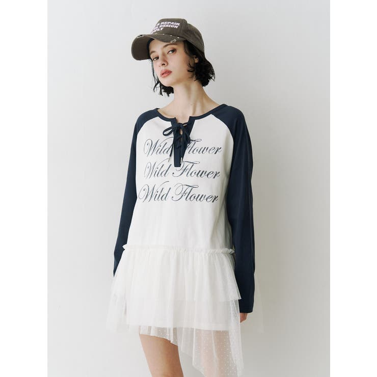 オフホワイト | ヘムフリルラグランワンピース | jouetie