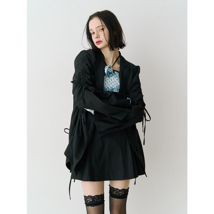 ブラック | ギャザーリボンジャケットミニワンピース【セットアップ対応】 | jouetie