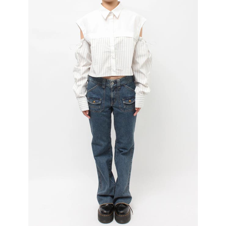 カットアウトバイカラークロップドシャツ | jouetie | 詳細画像10 