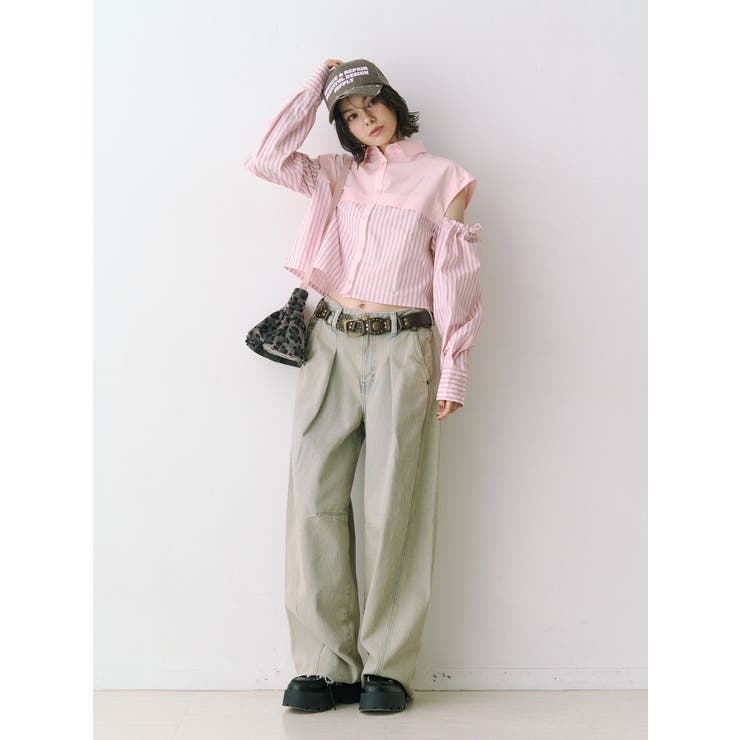 カットアウトバイカラークロップドシャツ[品番：MKSW0068447]｜jouetie