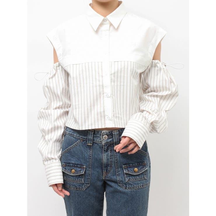 カットアウトバイカラークロップドシャツ | jouetie | 詳細画像2 