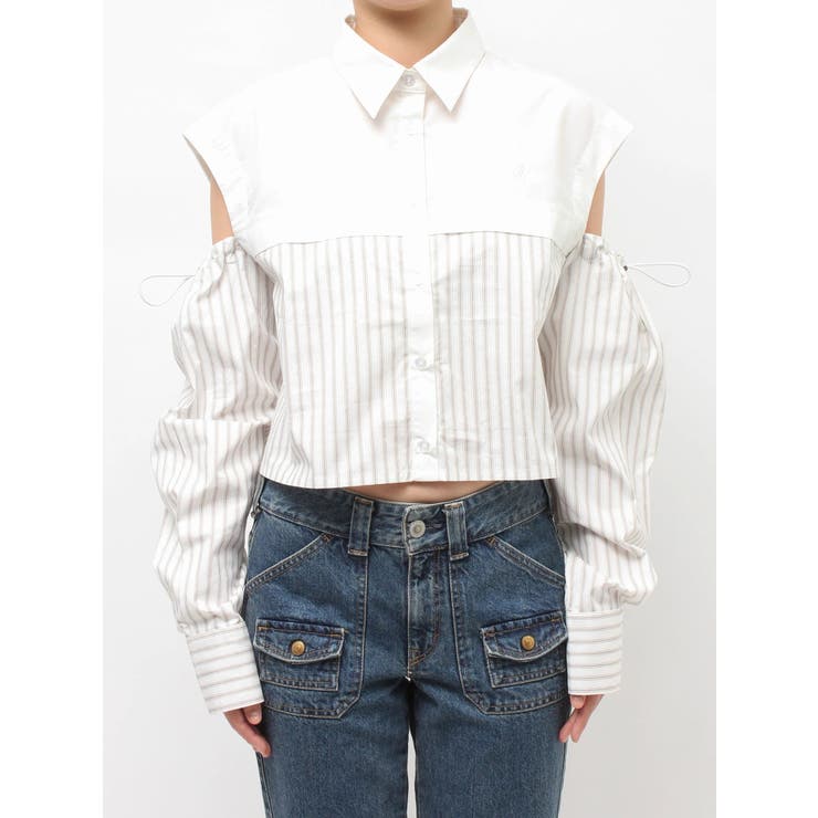 カットアウトバイカラークロップドシャツ | jouetie | 詳細画像3 