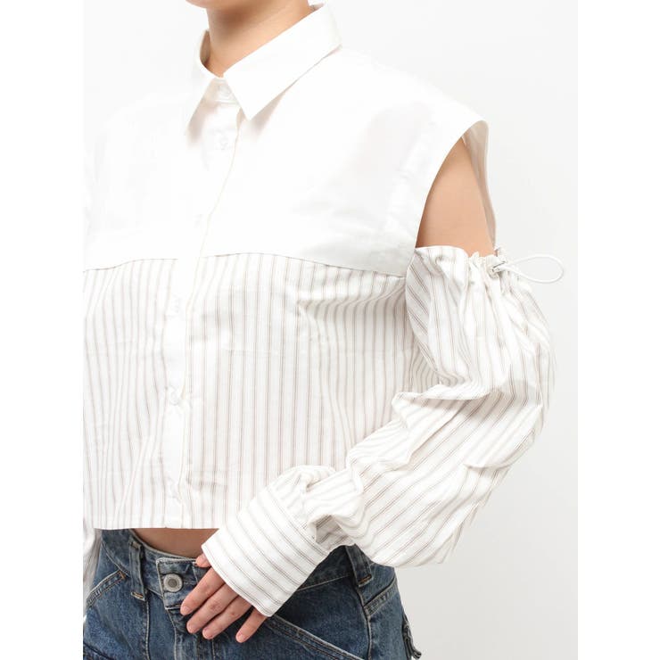 カットアウトバイカラークロップドシャツ | jouetie | 詳細画像7 