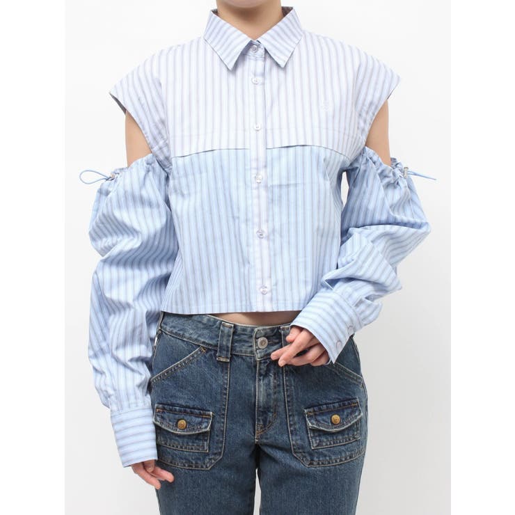 ブルー | カットアウトバイカラークロップドシャツ | jouetie