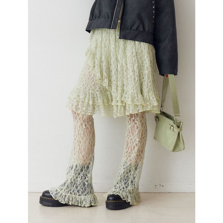 ミントグリーン | レースフリルレイヤードフレアパンツ | jouetie