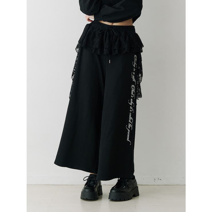 ブラック | レースドッキングスウェットパンツ【セットアップ対応】 | jouetie