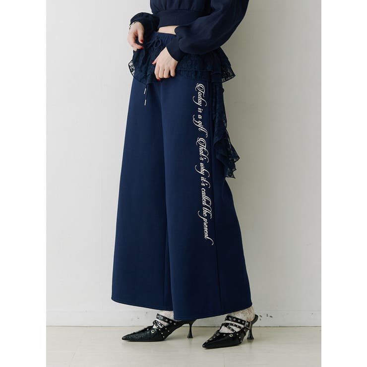 ネイビー | レースドッキングスウェットパンツ【セットアップ対応】 | jouetie
