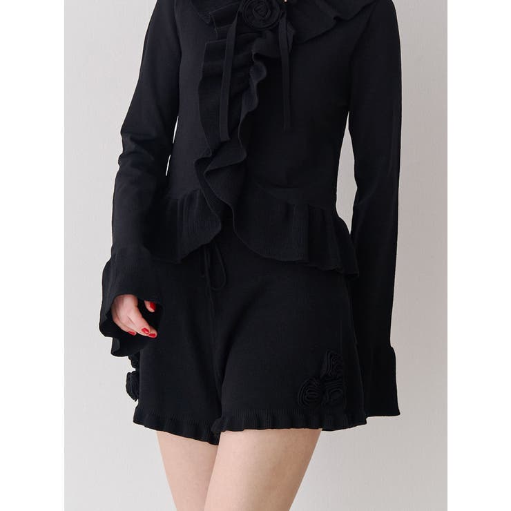 ブラック | ローズモチーフニットショーパン【セットアップ対応】 | jouetie